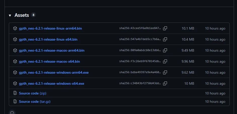 GooglePhotosTakeoutHelper_Neo v6.2.1のGitHubリリースページ。Windows用exeを含む8つのファイルが並ぶ